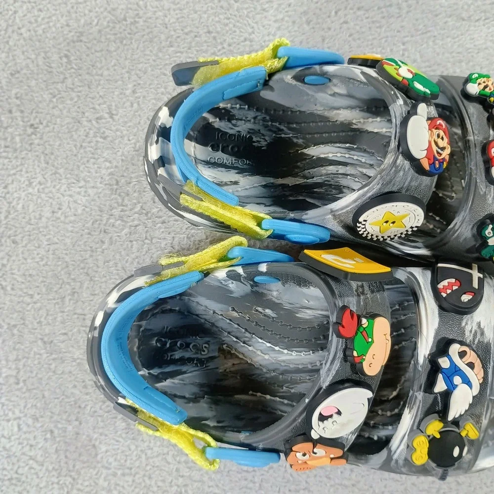 Crocs Kids Super Mario All-Terrain Sandals Grey Marble C13 Jibbitz Charms